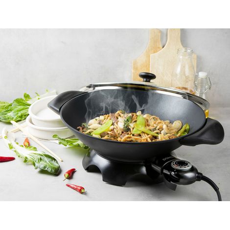 Eletrische Asia Wok Pfanne mit Glasdeckel Chinesisch Kochen im Party Elektro Wok