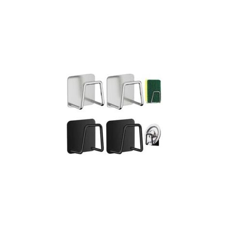 Range-éponge évier acier - 4 pcs, Porte-éponge cuisine autocollant, Pour cuisine salle de bain - Argenté et Noir (1/5)