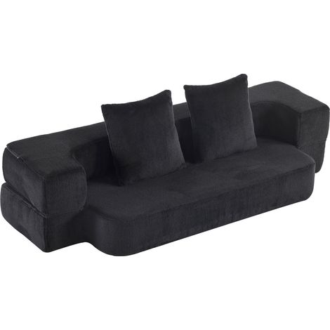 Canapé convertible 2 places en tissu noir, pliant, sans montage, avec mousse haute densité et coussins, idéal pour salon, chambre, bureau ou invités CHICFURN (1/5)