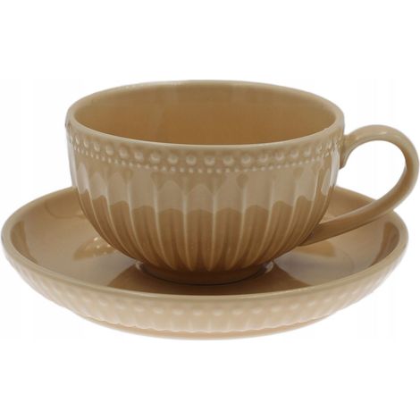 Tasse en céramique avec soucoupe 250 ml pour café et thé, collection Mosaic Beige (1/5)