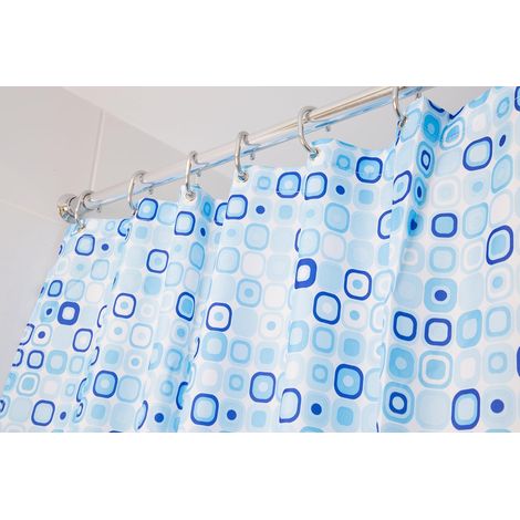 Croydex Waterproof Shower Curtain, Blue Geo Mosaic Fabric Tear Resistant Curtain (1/4)