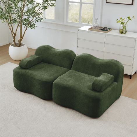 Canapé Modulaire 2 Places "Boneless" - Design Vague, Assise Profonde & Velours - Sans Structure, Prêt à l'Emploi - Vert Forêt (1/5)