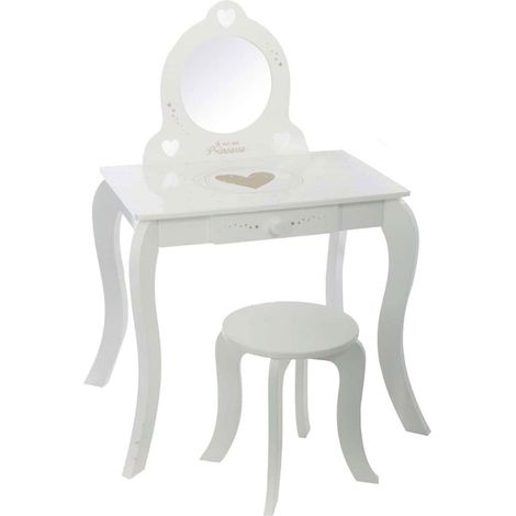 Coiffeuse avec Miroir et Tabouret, Design Classique, Table de Maquillage avec 1 tiroir - Coin de beauté (1/4)