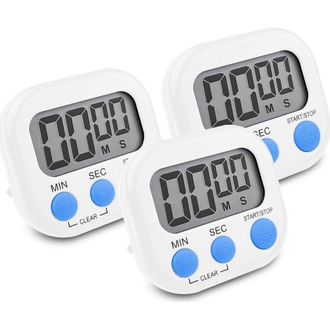 3 Pièces Minuteur de Cuisine Magnétique Blanc, Chronometre avec Grand Écran LCD, Chronomètre et Alarme Digital, Timer Enfant, Compte à Rebours pour Kitchen Cuisson Douche Sport (1/5)
