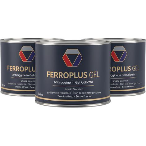 Kit 3 pezzi ferroplus gel smalto sintetico antiruggine grigio grafite 750 ml