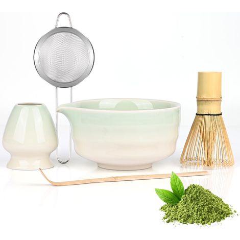 Kit de Matcha de 5 piezas: incluye un batidor de bambú, una cuchara, un colador, un tazón de matcha de 520 ml y un soporte para accesorios de ceremonia del té, verde degradado