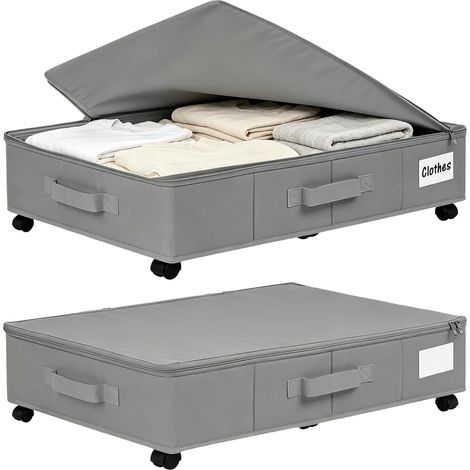 Casier à tiroirs sous le lit avec rouleaux, 2 pièces Boîte de rangement pliable sous le lit avec poignées, armoire de lit, boîte de rangement sous lit pour couettes, vêtements, chaussures (1/5)