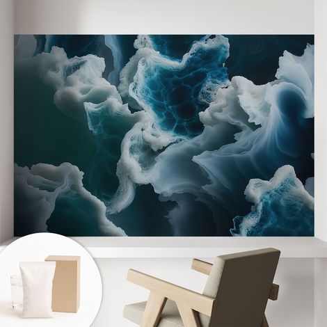 Papier peint intissé mural avec colle pour salon et chambre Décoration murale rapide - Colle incluse gratuite Vagues marines 104x70 cm (1/5)