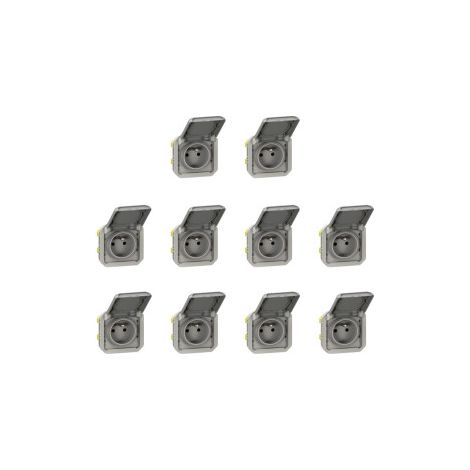 Legrand - Plexo L - LOT de 10 prises de courant 2P+T - 16A - 250V - Composable - Gris - Ref. : 069551Lx10 (1/5)
