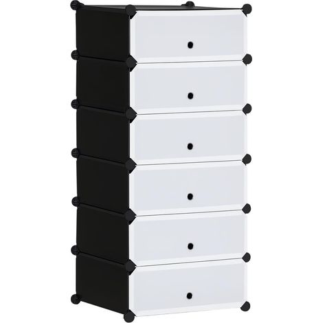 Meuble à Chaussures Modulable AoSenYunZhou 6 Boîtes Rangement Empilable Plastique PP et Acier 49x36,5x108cm Noir (1/5)
