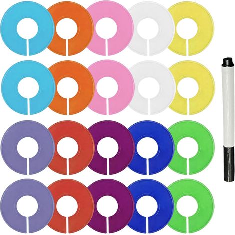 20 runde Kleidergrößentrenner aus Kunststoff in 10 Farben Universelle Größen, Schlitzöffnung, beschreibbare Oberfläche, zum Sortieren von Kleidung, für Kleiderschränke zu Hause (1/5)