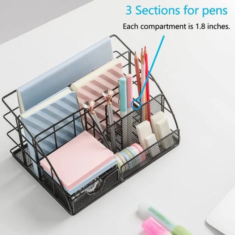 Schreibtisch-Aufbewahrungsbox, Metall-Schreibtisch-Organizer mit Schublade, Stifthalter für Zuhause, Schule, Büro, Klassenzimmer, Roségold Schwarz (1/5)