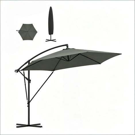 Parasol déporté noir 3,10m cadre métal thermolaqué – Polyester 180g/m² anti-UV imperméable – Manivelle inclinable – Housse Oxford 210D anti-pluie fournie pour jardin terrasse piscine (1/5)