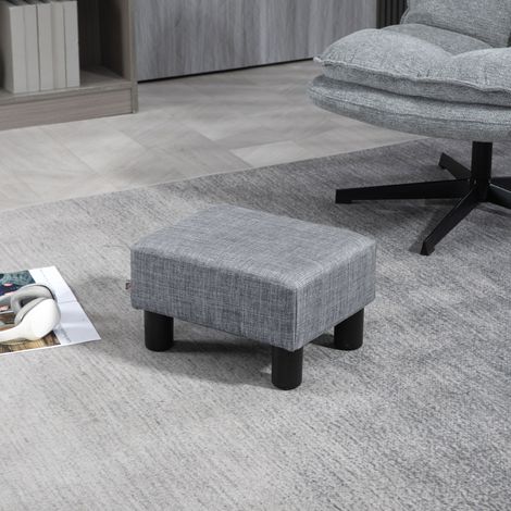 Pouf/sgabello basso in tessuto di lino, portata 110 kg, 40 x 30 x 24 cm, grigio