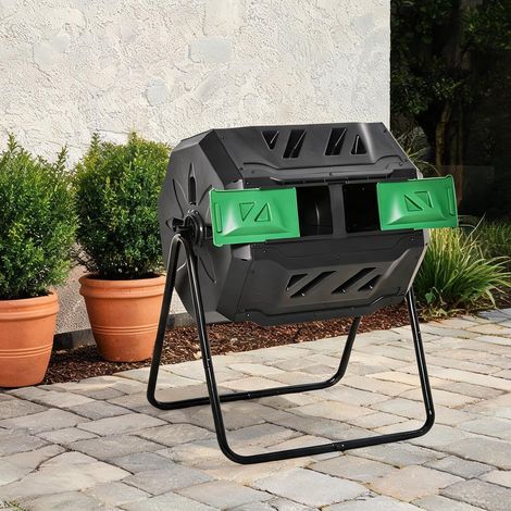 Composteur rotatif 160 L double compartiment en acier et PP (1/5)