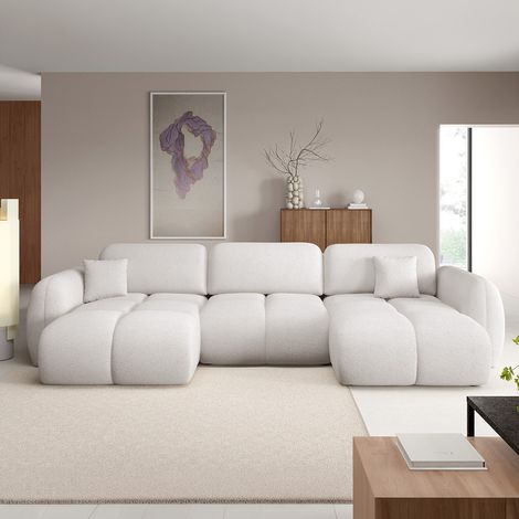 U-förmiges 4-Sitzer-Sofa, umwandelbar mit Truhe Livio Off-White
