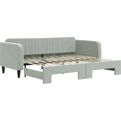 Lit simple,Lit adulte,Lit de jour avec Lit simple,Lit adulte,Lit gigogne gris clair 90x200 cm velours CFW71772 (1/5)