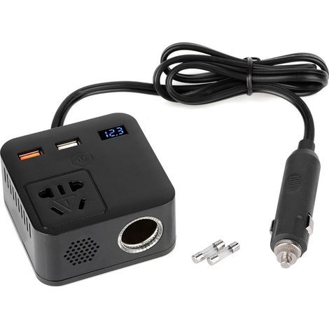 Convertisseur de tension 150W 12V vers 220V avec chargeur USB QC3.0 et prise voiture (1/5)