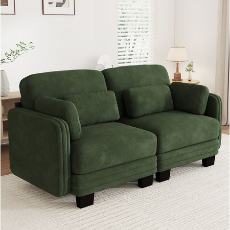 2-Sitzer-Modulsofa aus Chenille mit Lenden- und Armkissen, Grün, OKWISH (1/5)