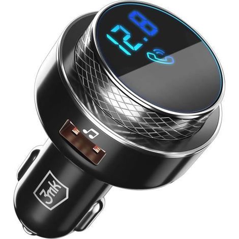 Transmetteur FM Bluetooth - 3MK - Chargeur Allume-cigare USB - Quick Charge 30W - Noir (1/5)