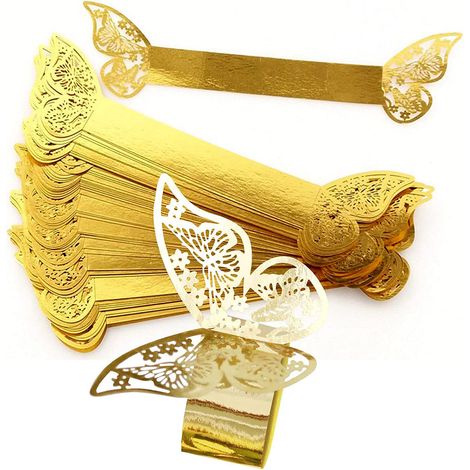 Anneaux Pour Serviettes Papier Papillon - Découpe Laser Sur Papier Nacré - Décoration De Table Mariage Fête Anniversaire - Lot De 100 Pièces (1/5)