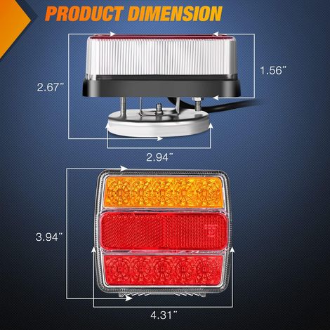 Kit de luces LED magnéticas para remolque, cable de 24 pies con enchufe de 7 pines, parada trasera ámbar, luces de placa de señal de giro en 12 V, RV, camionetas, barcos marinos (sistema de 5 (1/4)
