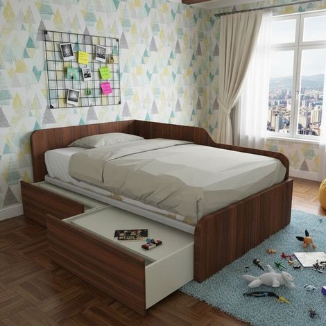 Divano letto singolo 120x190 con cassettoni - Ideale per camerette - Noce canaletto (1/5)