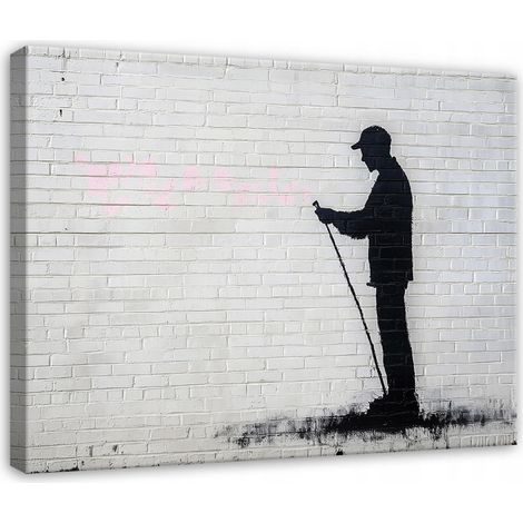 tableau pour salon chambre cuisine sur toile abstrait banksy gris 120x80 (1/3)