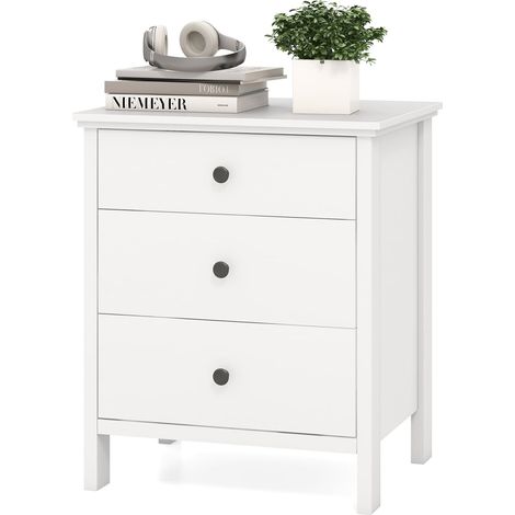 COSTWAY Compact Storage Chest Bedroom Nightstand w/ 3 Drawer-White (1/5)