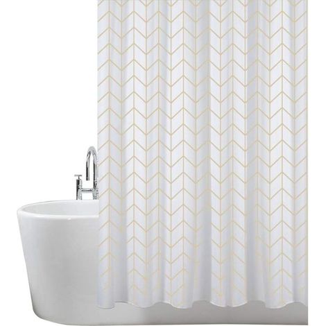 Tenda da doccia 180 x 180 cm in poliestere antimuffa – motivo a spina di pesce - Crezuo (1/4)