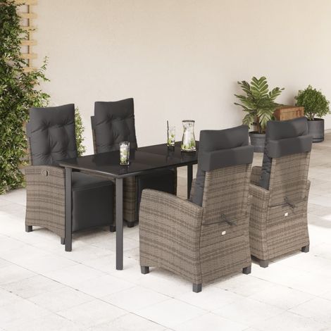Ensemble à manger de jardin 5 pcs-Salon de jardin coussins gris résine tressée 709849 (1/5)