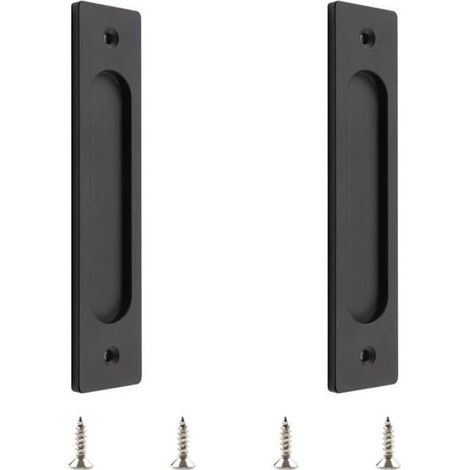 Poignée de porte coulissante rectangulaire encastrée, alliage d'aluminium avec vis de montage pour porte de grange coulissante, noir (1/5)