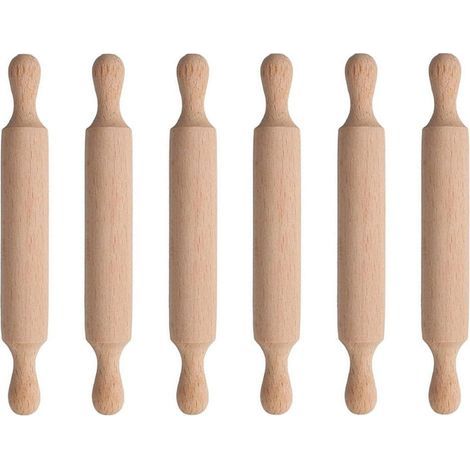 Lot de 6 mini rouleaux à pâtisserie en bois pour enfants, 14 x 2 cm, mini rouleaux à pâtisserie en bois pour aplatir l'argile à modeler (1/5)