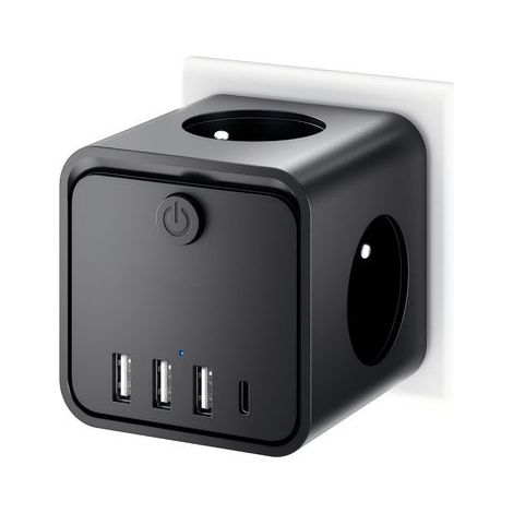 Wall-Mounted Power Strip, 3 French Outlets, 3 USB Ports, 1 Type-C Port, For Home Office (1/5)
