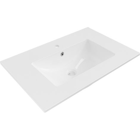 Vasque à encastrer Silla, lavabo salle de bain en céramique 71x46,5x17,5 cm, design moderne, installation facile, Blanc