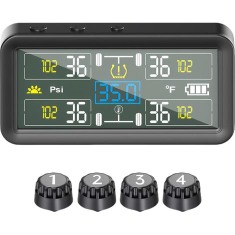 Système de surveillance de la pression des pneus numérique LCD - Affichage USB/solaire (quatre roues)