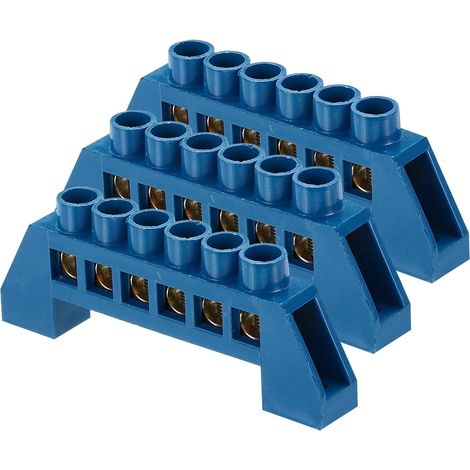 3 Pcs Barre De Terre À Bornes, 6 Positions Barre Omnibus À Vis En Laiton, Bloc De Borne De Terre 7x14mm Pour Équipement Électrique, Boîte De Distribution, Bleu (1/5)