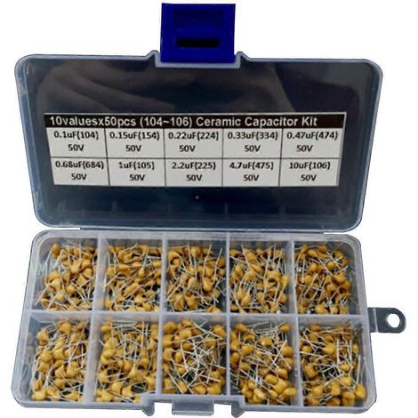 Kit de 500 condensateurs céramiques (0,1 µF à 10 µF) - Composants électroniques (1/5)