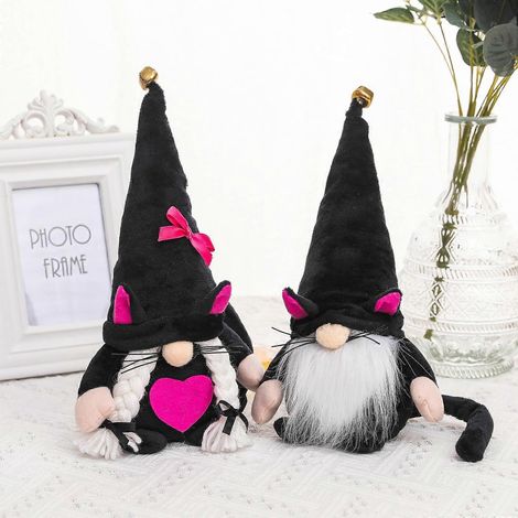 Nain de jardin noir pour chat, gnome suédois Tomte, figurines de collection en peluche, elfe scandinave, décoration de printemps et d'été pour la maison de campagne - Couple (1/4)