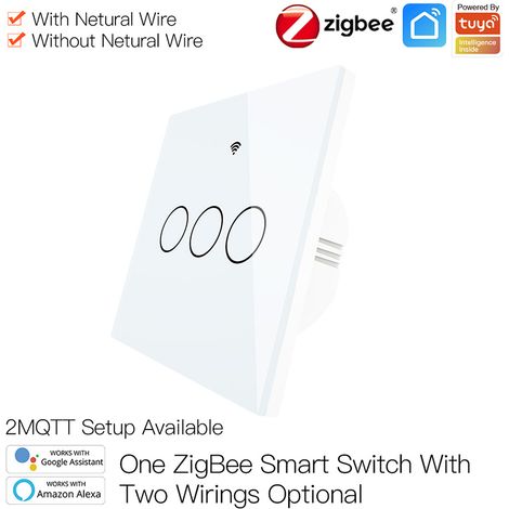 ZigBee Interruttore Smart Da Parete Con 3 Tasti Touch Con Pannello in Cristallo App Tuya Colore Bianco Scatola 503 (1/2)