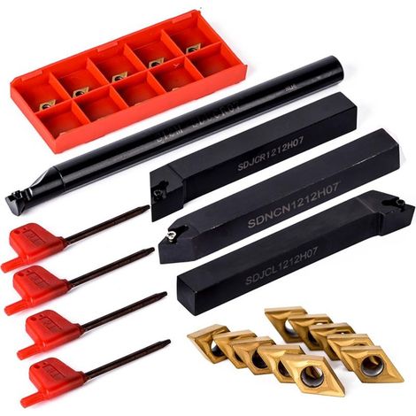 10 Stück DCMT0702 Wolframkarbid + 4 Bohrstangen 12 mm S12M-SDUCR07 / SDNCN1212H07 / SDJCL1212H07 / SDJCR1212H07 + 4 Schlüsseldrehteile. (1/5)