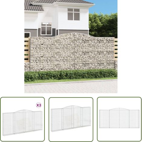 The Living Store Paniers à gabions arqués 3 pcs 400x30x180/200 cm Fer galvanisé - Panier De Gabion - Mur De Gabion - Clôture De Jardin - Décoration Extérieure - Barrieres Jardin (1/5)