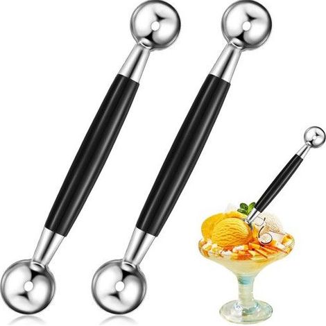 Cuillère à melon double face, 2 cuillères en acier inoxydable, cuillère à glace double, outil de portionnement du melon, (1/5)