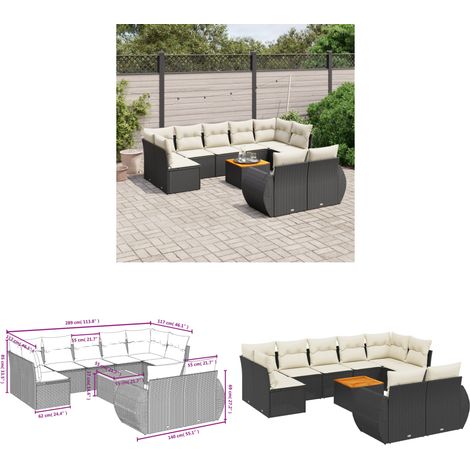 10-tlg. Garten-Sofagarnitur mit Kissen Schwarz Poly Rattan - Gartenmöbel - Esstisch - Lounge Set - Outdoor Möbel - Rattan Gartenmöbel - Home & Living (1/3)