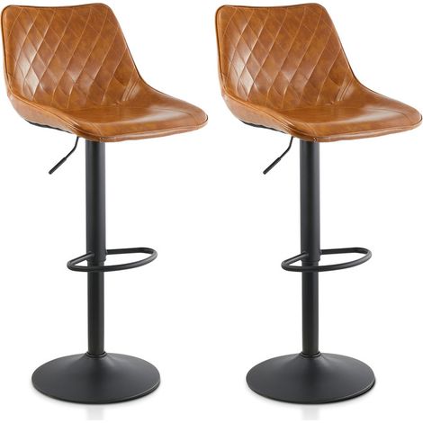 Bar Stools,2x Kitchen Counters, Faux Leather 360 Swivel Lift Barstool, Lightbrown