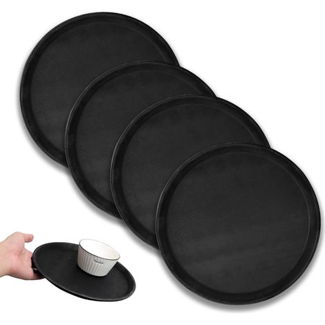 Lot de 4 Plateau Rond 28 cm, Antidérapant, Plastique Robuste, Restaurant Bar (1/5)