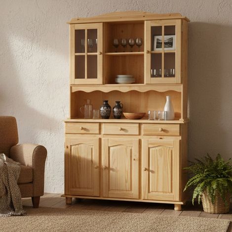 Dmora Buffet avec trois portes et trois tiroirs, couleur chêne clair, 130 x 198 x 32 cm (1/5)