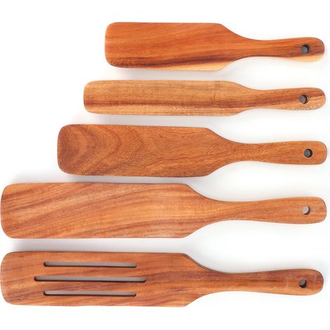 5Pcs/Set Spatule à Steak en Bois - Ustensile de Cuisine, Pelle à Cuisson pour Maison (1/5)