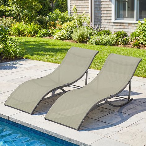 Lot 2 chaises longues pliantes jardin, transat en aluminium et textilène, 61x165x63cm (1/5)
