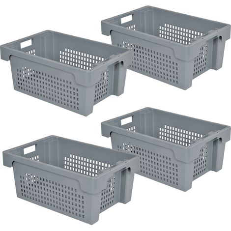 BRB 4 bacs empilables - Dimensions : 600 x 400 x 250 mm - 40 l - Gris